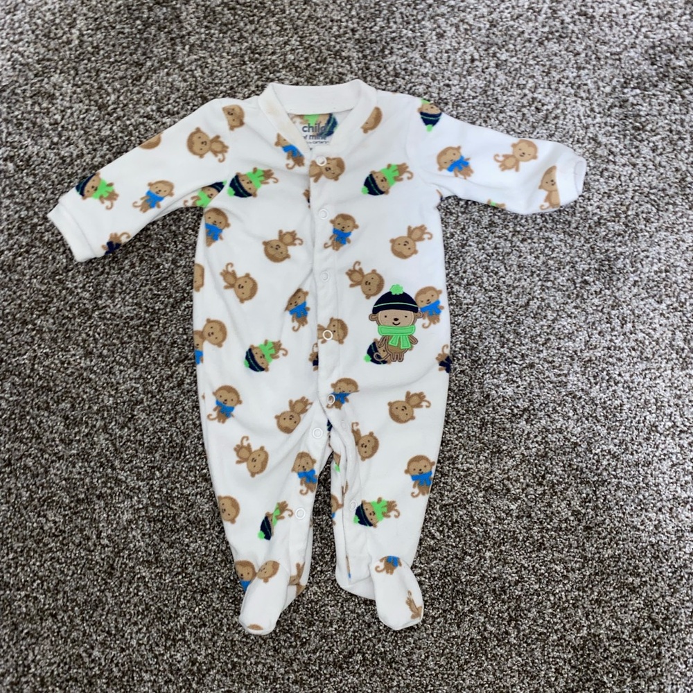 Carter's White Monkey Print Footie